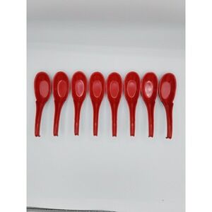 Melamine Soba Rice Spoons Chinese Won Ton Soup Spoon Asian Red & Black Set Of 8